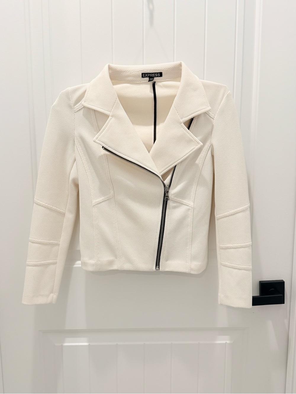 Express Off-White Textured Moto Blazer